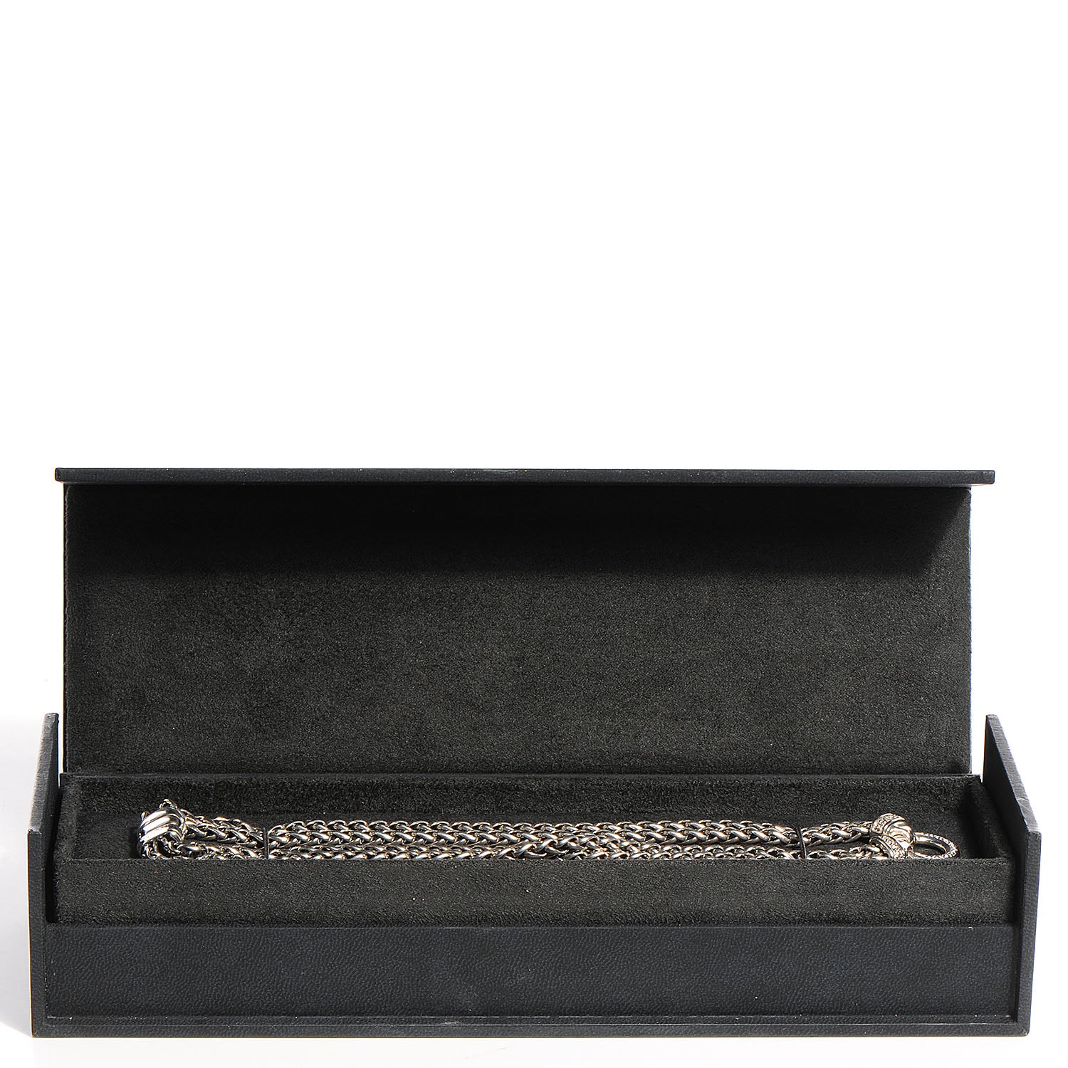David Yurman Sterling Silver Pave Diamond Double Wheat Chain Necklace 16 inch 6 of 6