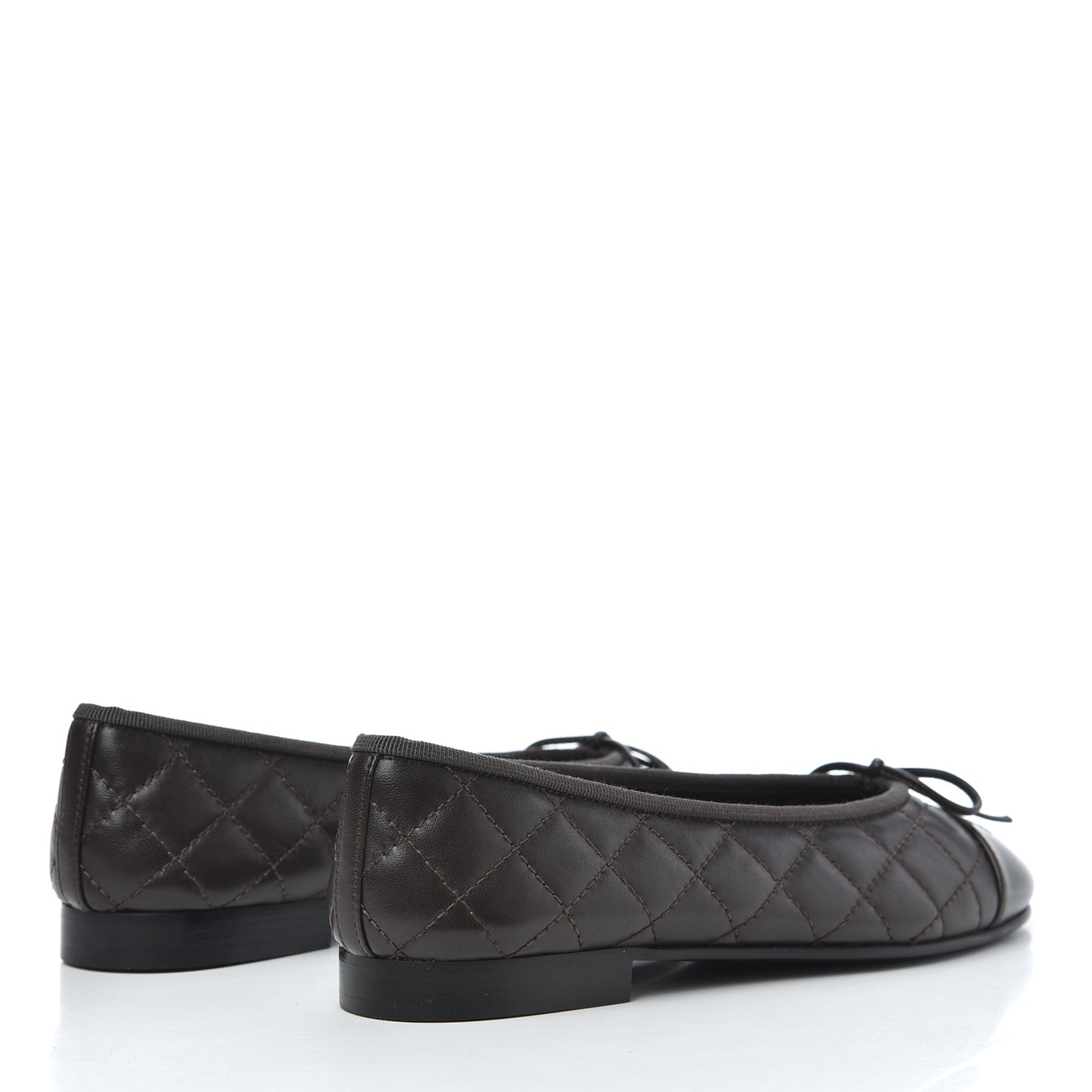 Lambskin Quilted Cap Toe Ballerina Flats 36.5 Dark Brown