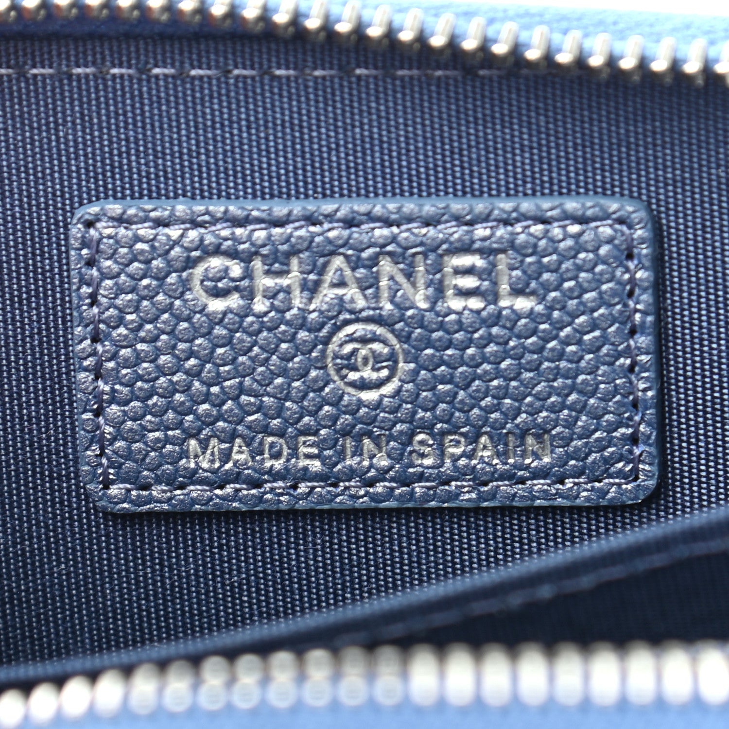 Chanel Metallic Caviar Chevron Quilted Vintage Mademoiselle Zip Coin Purse Light Blue 6 of 7