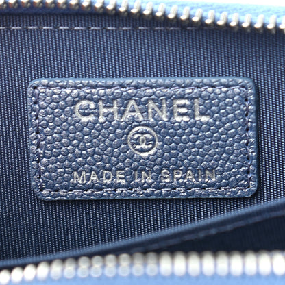 Chanel Metallic Caviar Chevron Quilted Vintage Mademoiselle Zip Coin Purse Light Blue 6 of 7