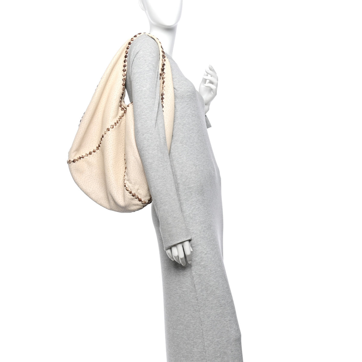 Bottega Veneta Cervo Deerskin Perforated Pekary Hobo Cream 2 of 10