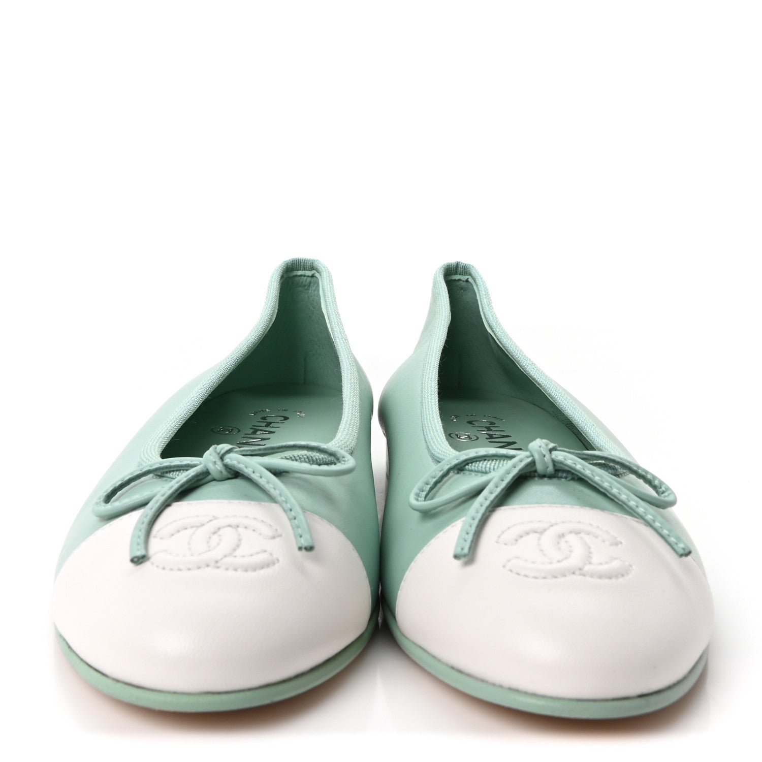 Chanel Lambskin CC Cap Toe Ballerina Flats 37 Light Green White 3 of 10