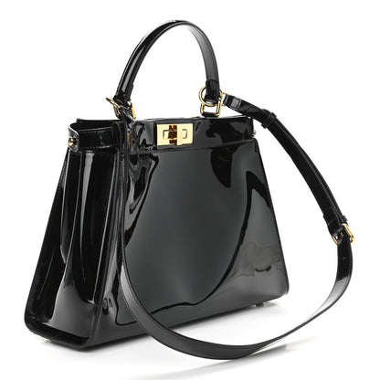 Fendi Patent Medium Peekaboo Iconic Defender Satchel Black 2 of 8