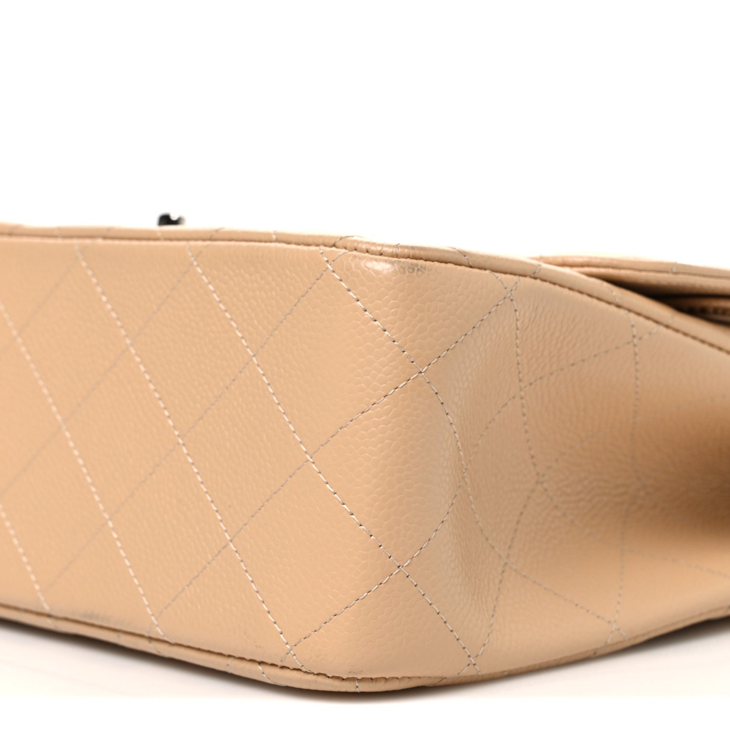 Caviar Quilted Jumbo Double Flap Beige