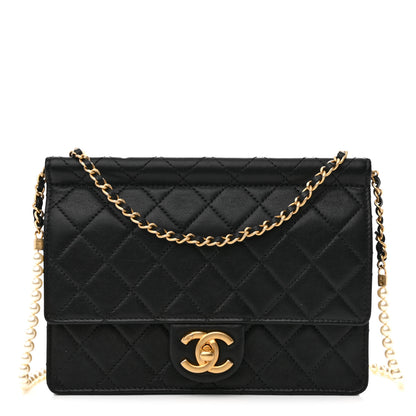 Chanel Lambskin Quilted Large Pearl Chain Flap Bag Black 1 of 13