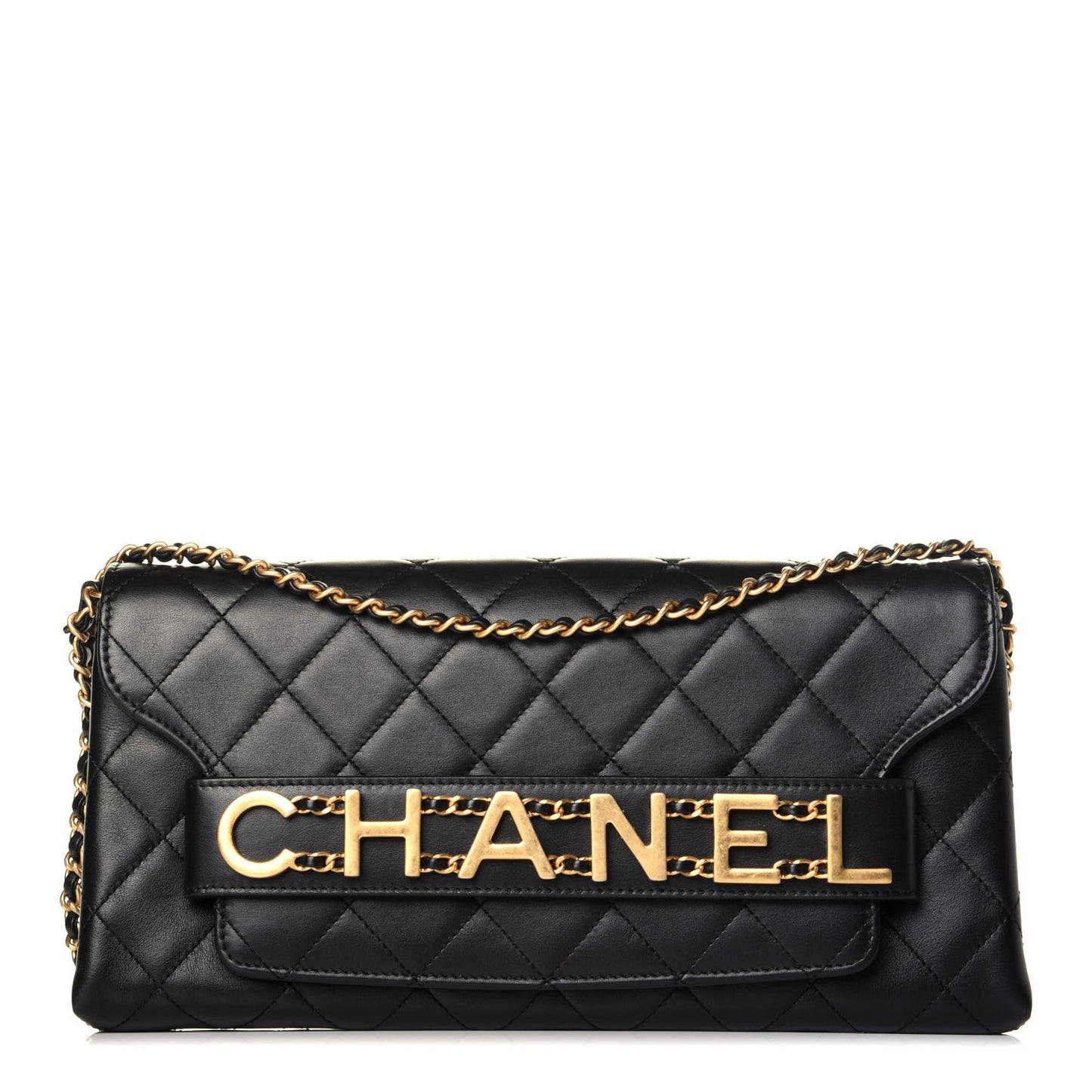 Calfskin Quilted Enchained Clutch Black