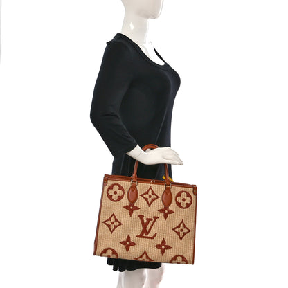 Louis Vuitton Raffia Calfskin Monogram Giant Onthego MM Tan 2 of 12