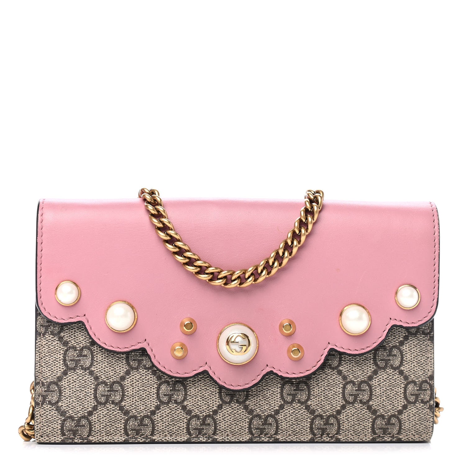 Gucci GG Supreme Monogram Mini Peony Pearly Wallet on Chain Pink 1 of 5