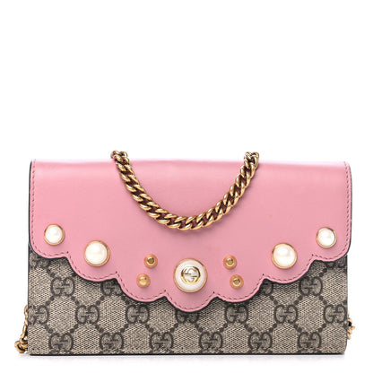 Gucci GG Supreme Monogram Mini Peony Pearly Wallet on Chain Pink 1 of 5