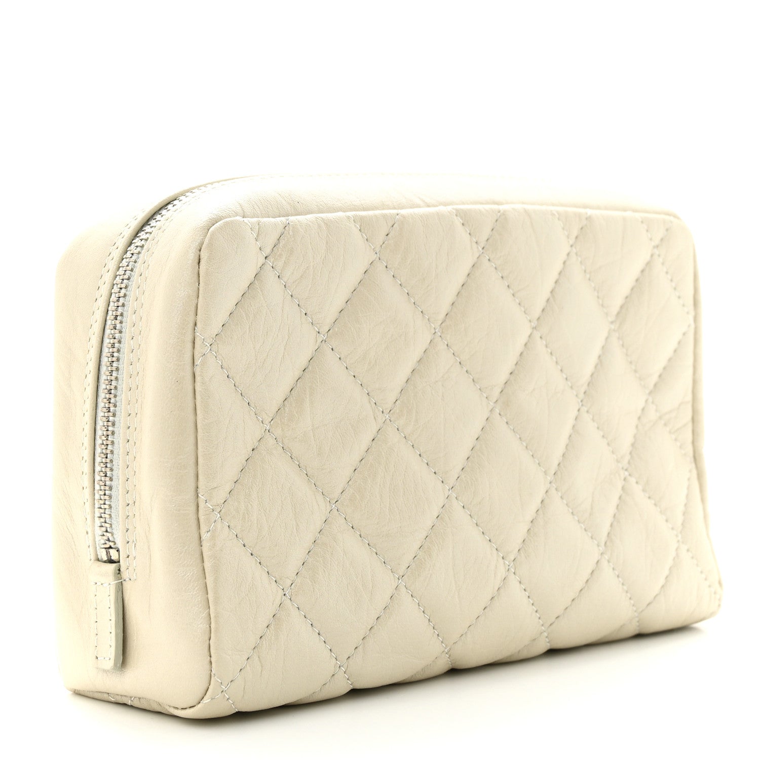 Chanel Metallic Aged Calfskin Quilted Cambon Cosmetic Case Argent Clair 3 of 9