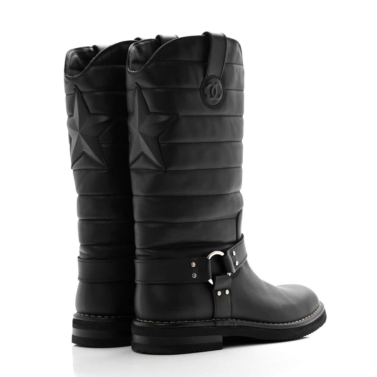 Chanel Oily Calfskin Star Quilted Biker Boots 39.5 Black 4 of 11
