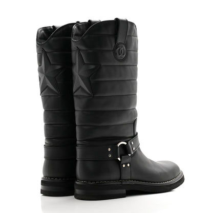 Chanel Oily Calfskin Star Quilted Biker Boots 39.5 Black 4 of 11