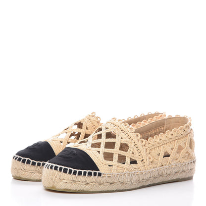 Chanel Raffia Fabric CC Espadrilles 38 Beige Black 3 of 12