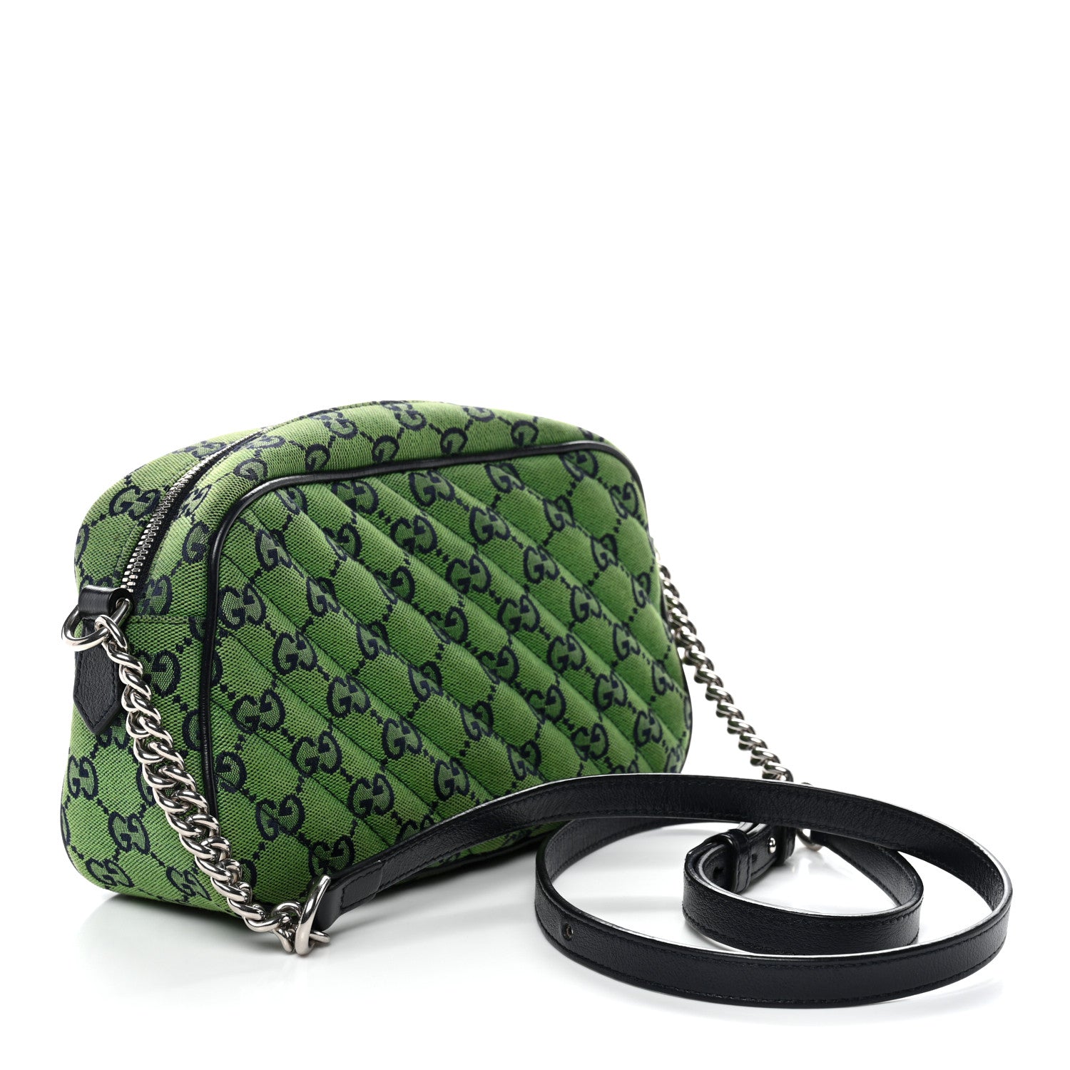 Gucci Monogram Multicolor Matelasse Diagonal Small GG Marmont Chain Shoulder Bag Green Blue 3 of 12