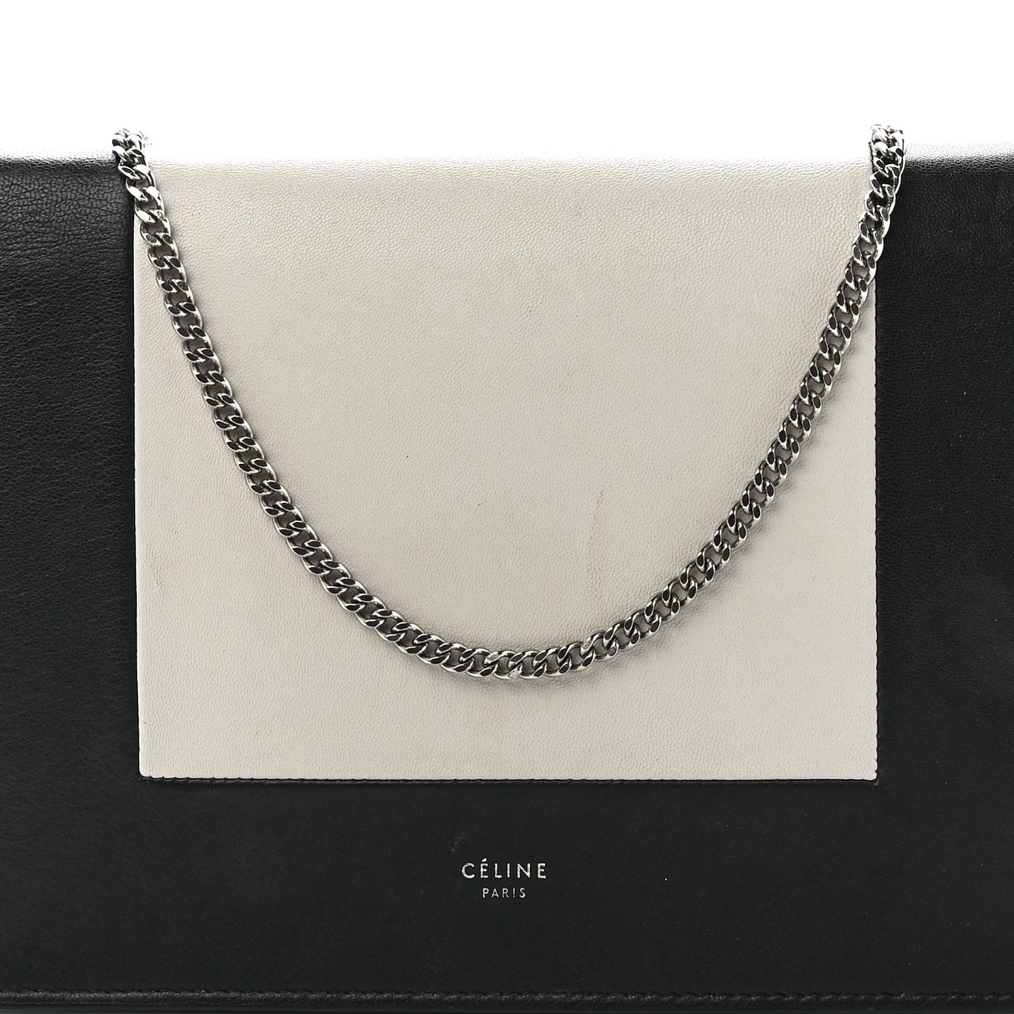 Smooth Lambskin Frame Evening Chain Clutch Black White