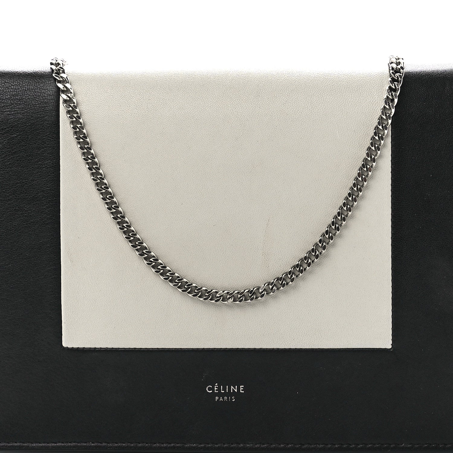 Celine Smooth Lambskin Frame Evening Chain Clutch Black White 7 of 10
