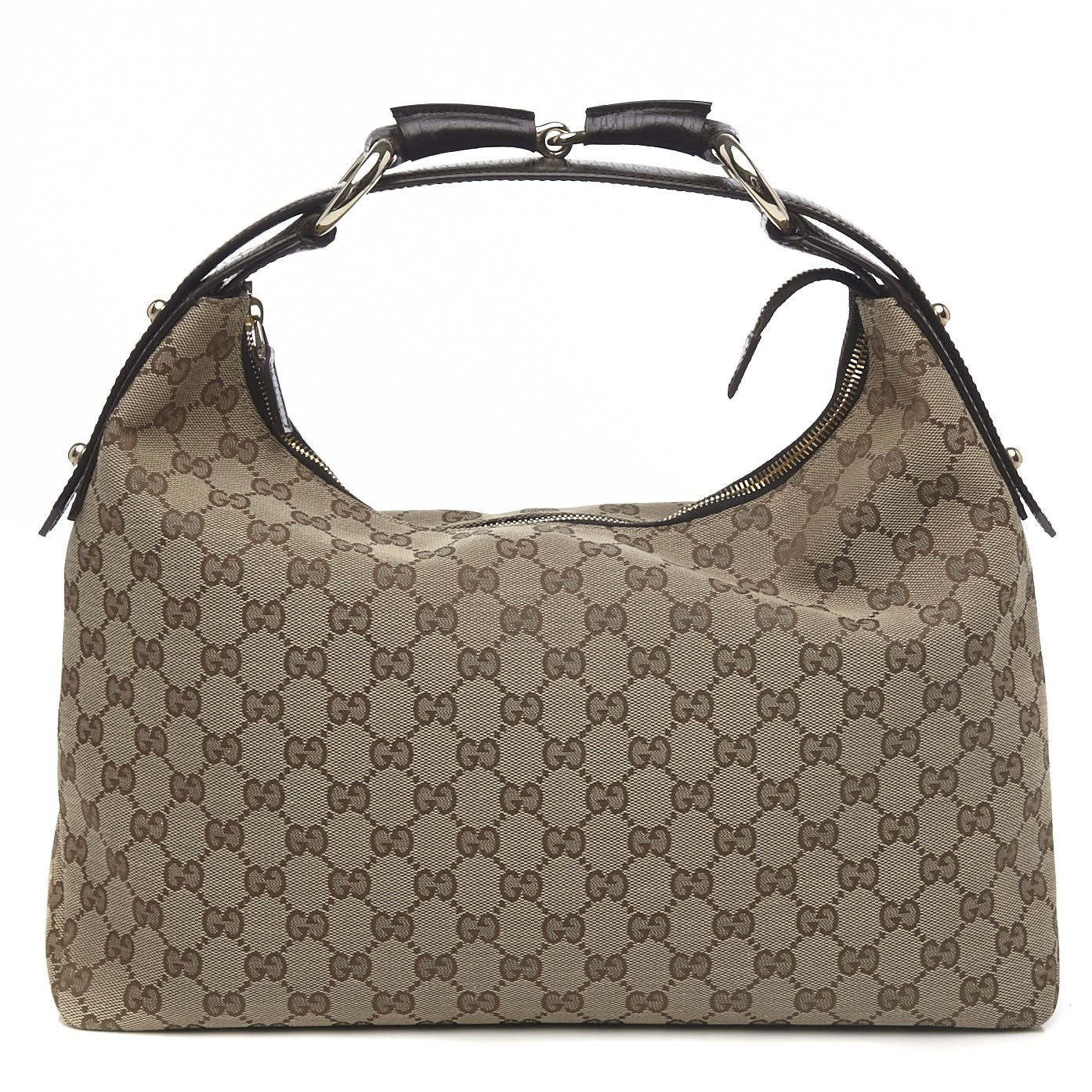 Gucci Monogram Medium Horsebit Chain Hobo Dark Brown 1 of 9