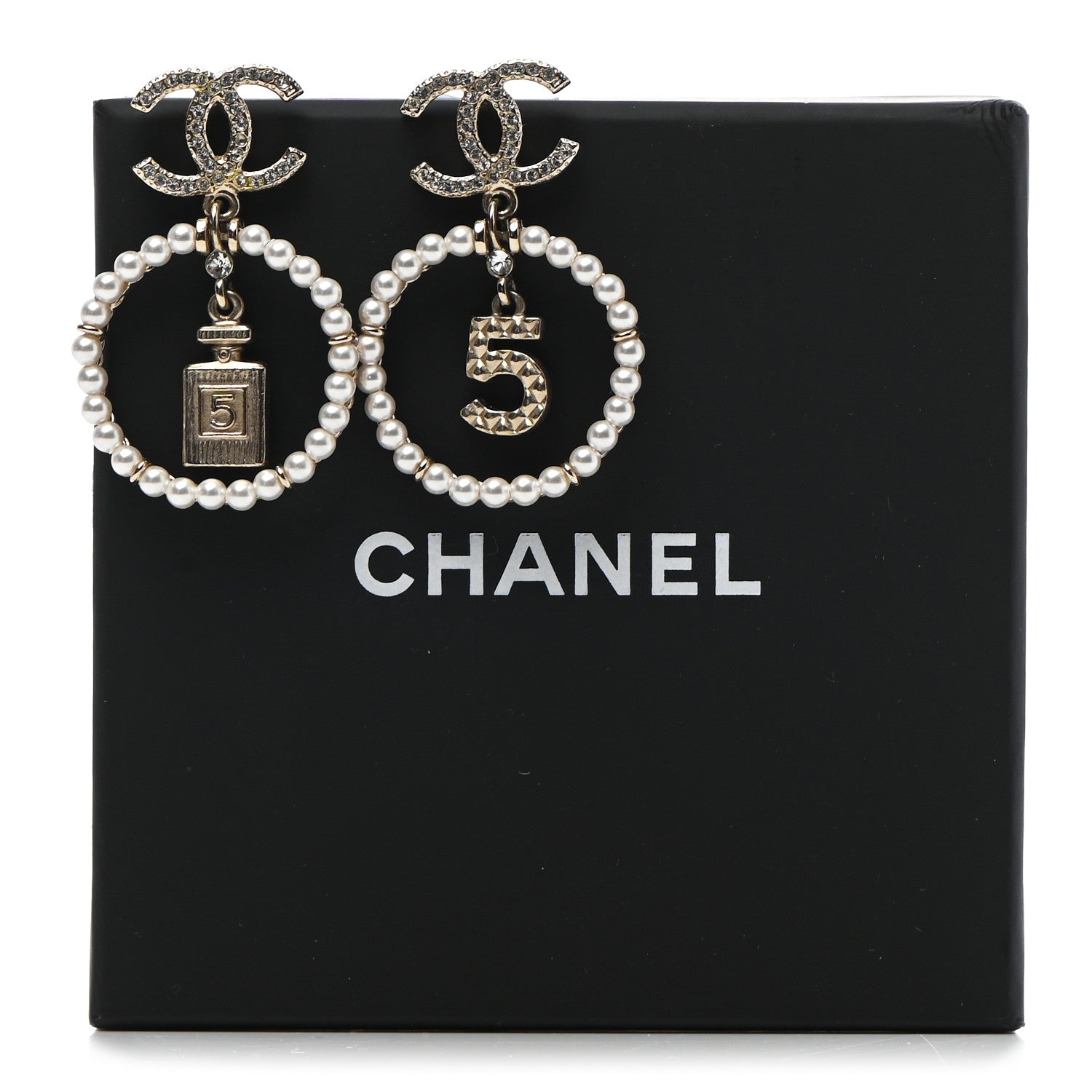 Chanel Crystal Pearl Chanel Charms CC Drop Earrings Gold 6 of 6