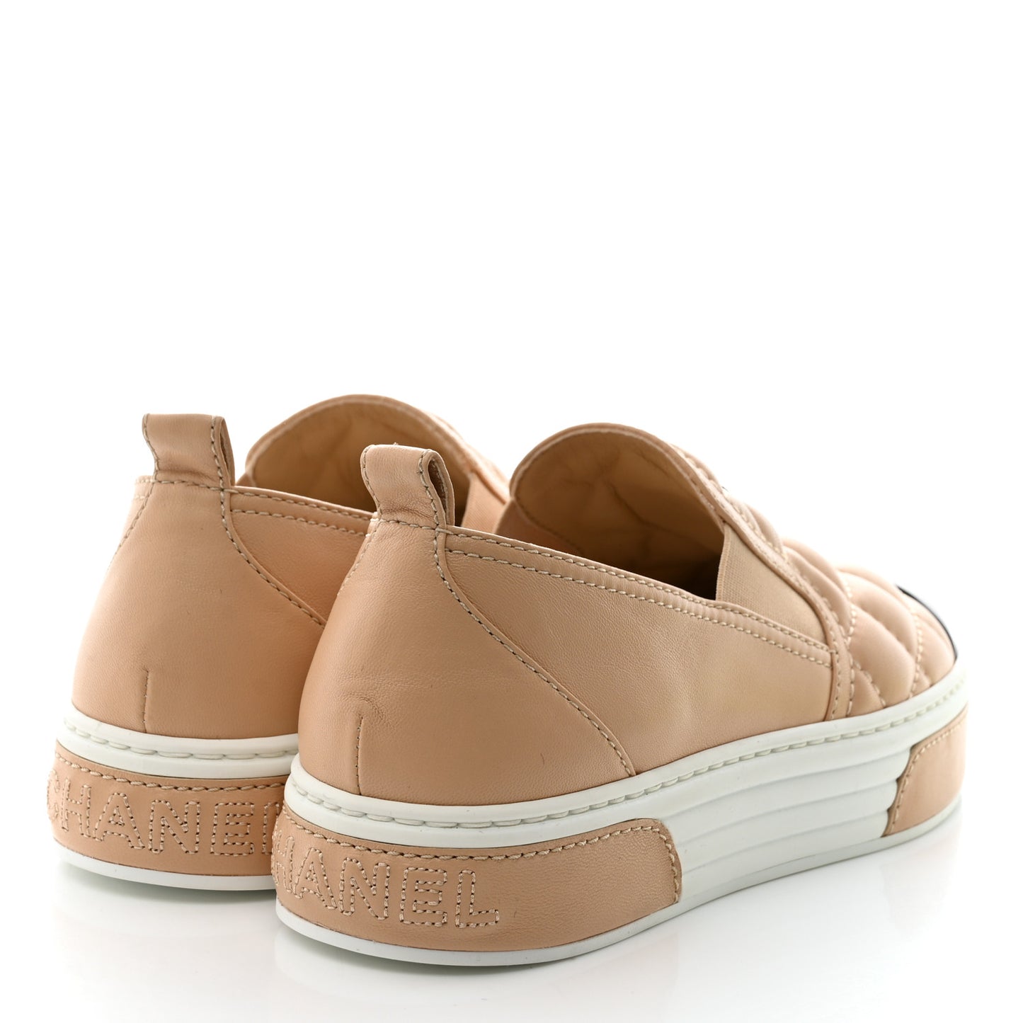 Lambskin Quilted Womens CC Stroll Sneakers 37 Beige