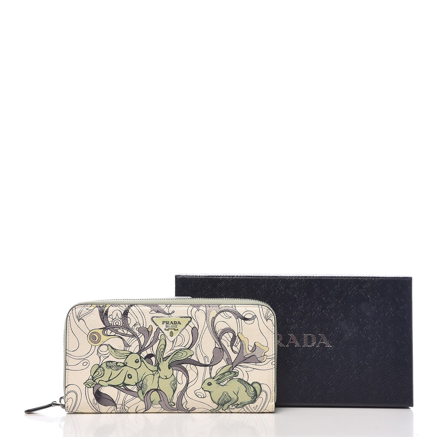 X JAMES JEAN Glace Calfskin Rabbit Print Zip Around Wallet Giada