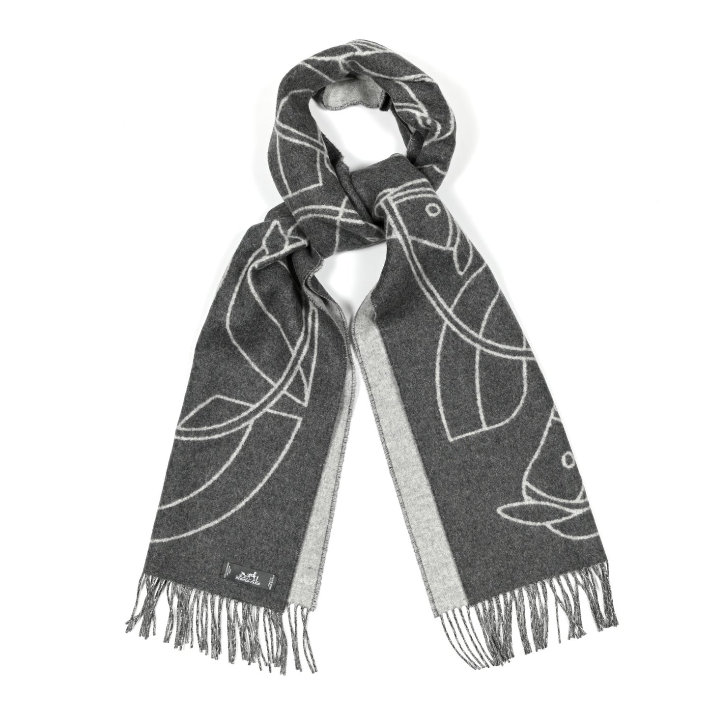 Cashmere Casaque Entrelacs Equestres Muffler Anthracite Gris Clair