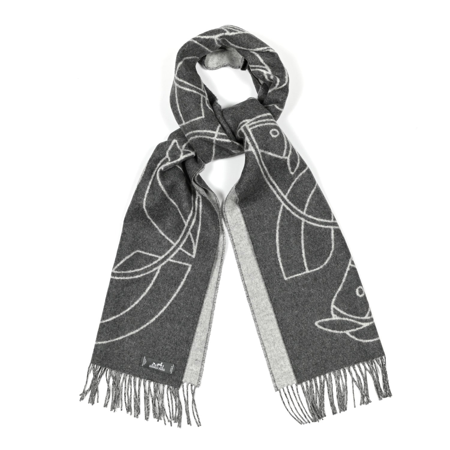 Hermes Cashmere Casaque Entrelacs Equestres Muffler Anthracite Gris Clair 1 of 3