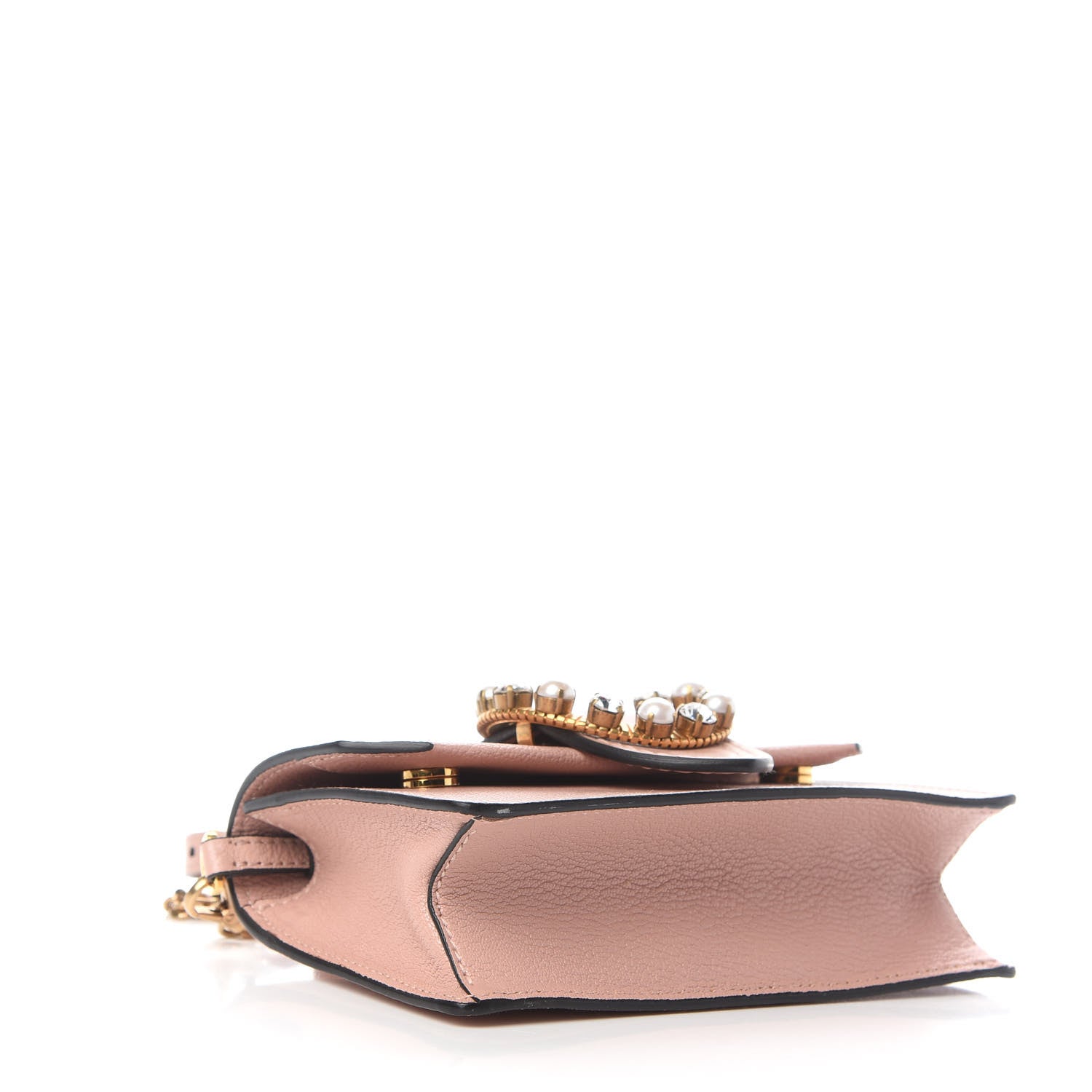 Miu Miu Goatskin Madras Soft Calfskin Crystal Pearl Embellished Shoulder Bag Orchidea 4 of 8