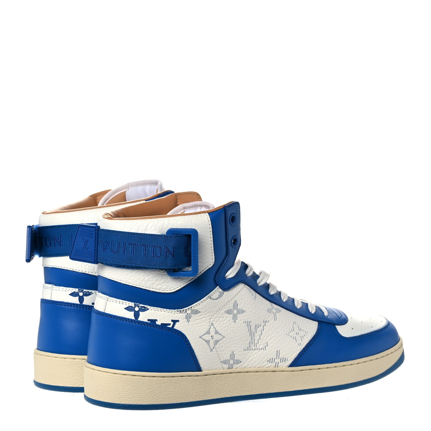 Calfskin Monogram Mens Rivoli High Top Sneakers 7.5 Blue