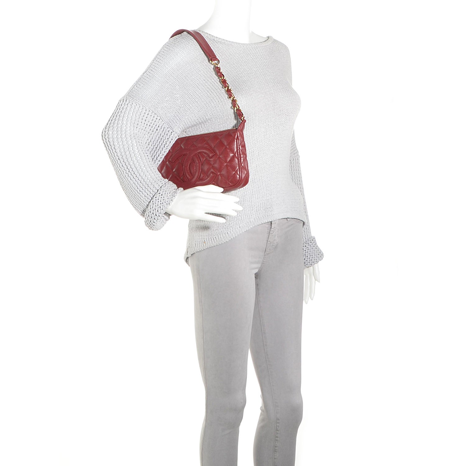 Chanel Caviar Quilted Pochette Red 2 of 7