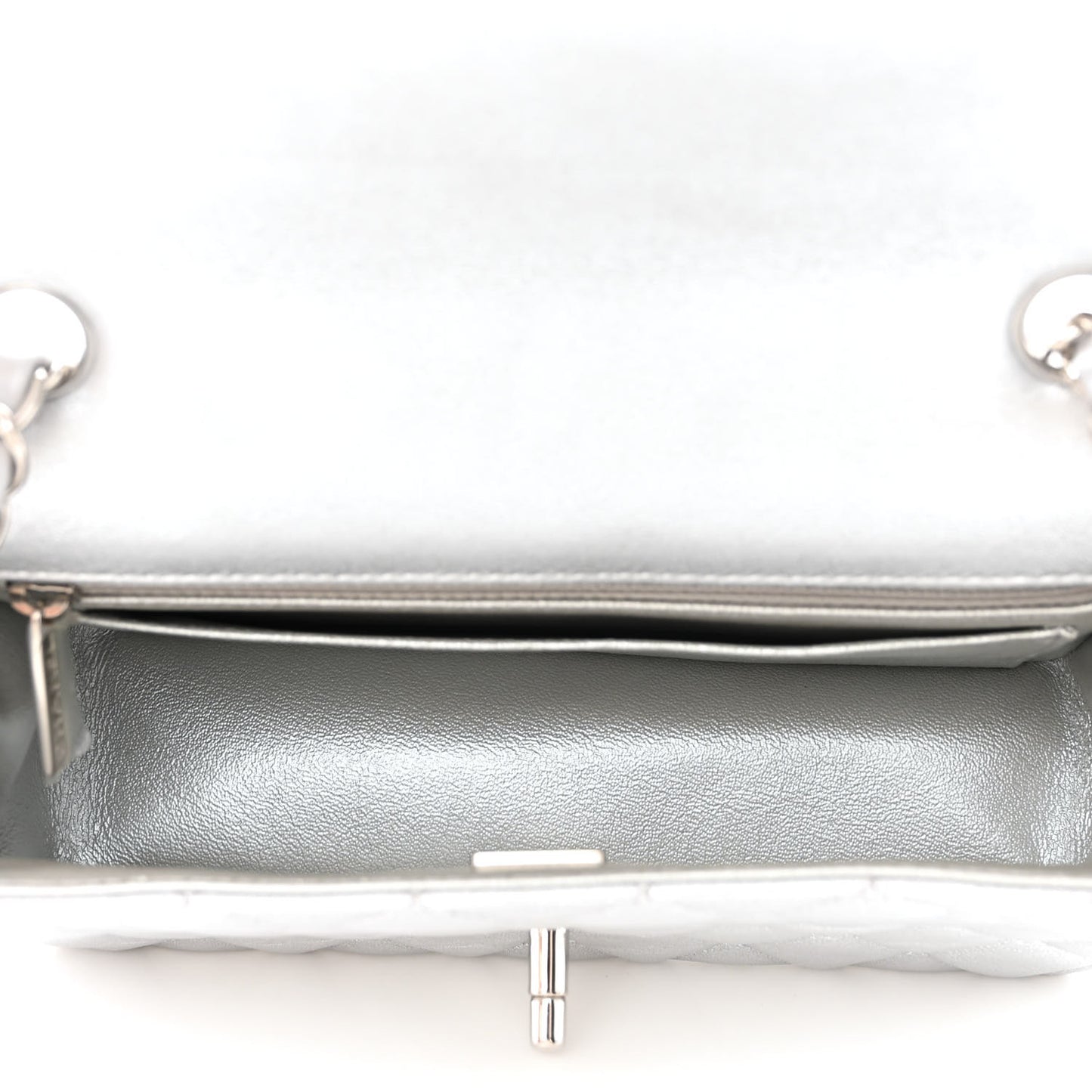 Metallic Lambskin Quilted Mini Rectangular Flap Silver