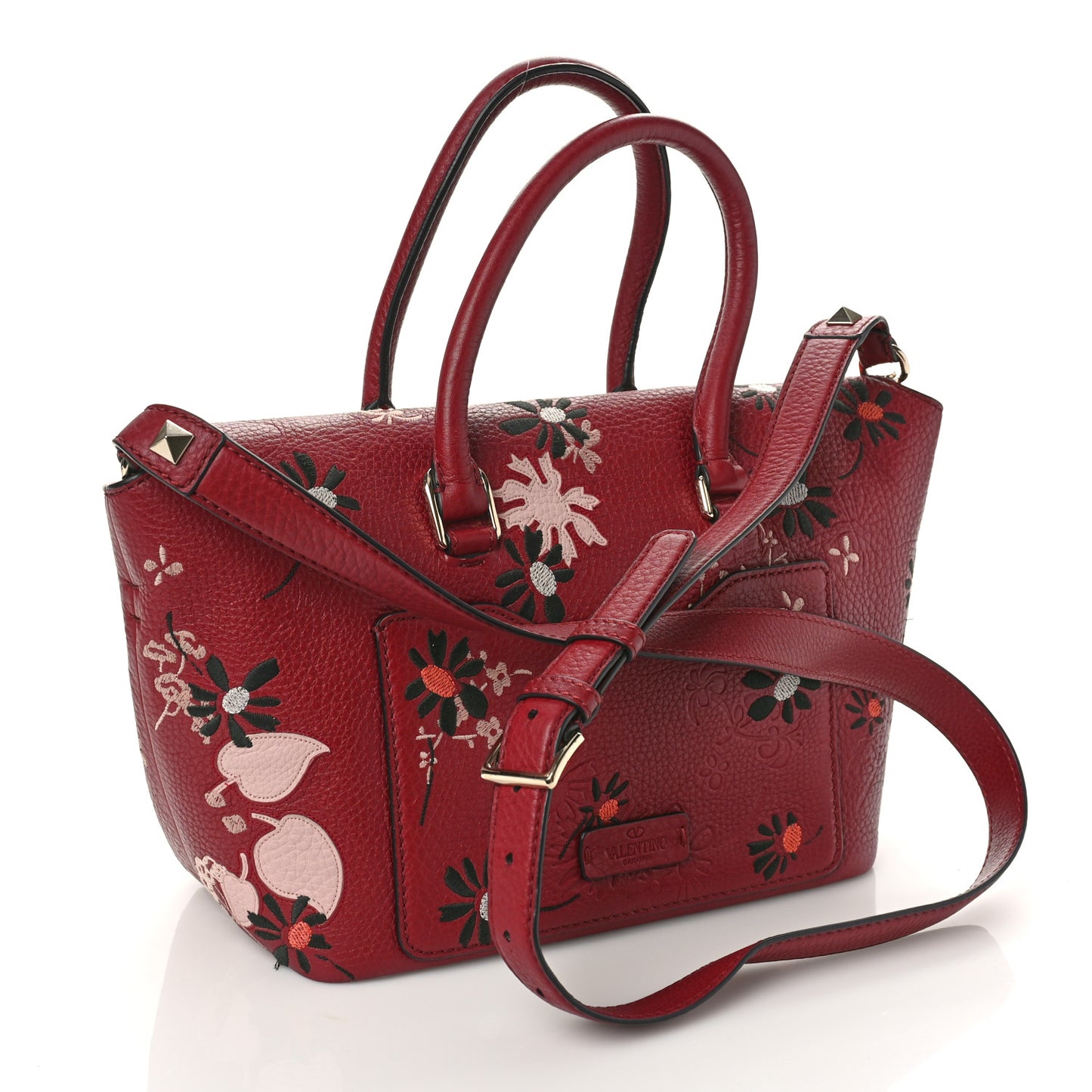 Alce Printed Calfskin Flower Embroidered Demilune Double Handle Satchel