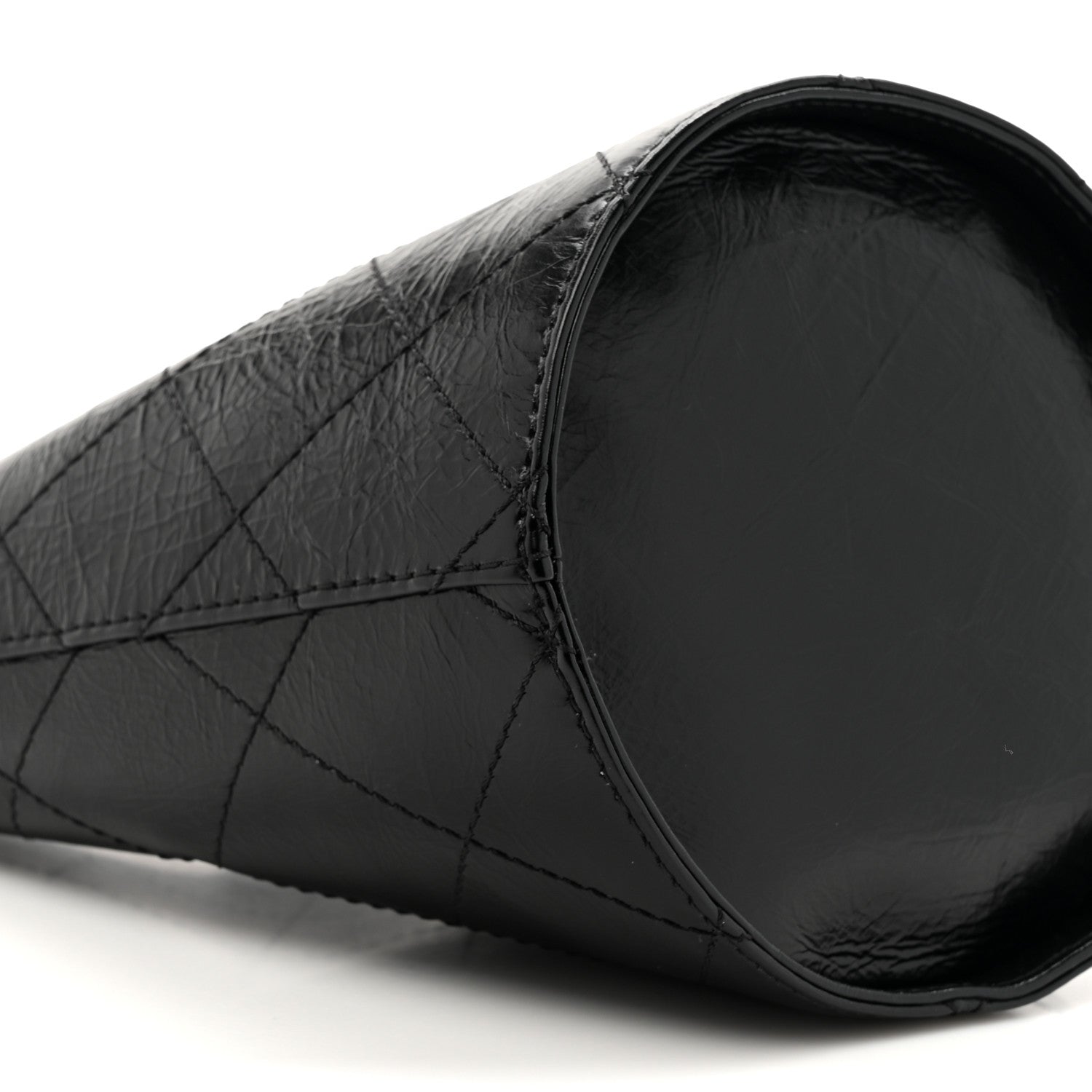 Chanel Crumpled Calfskin Quilted Chain Drawstring Bucket Bag Black 11 of 11