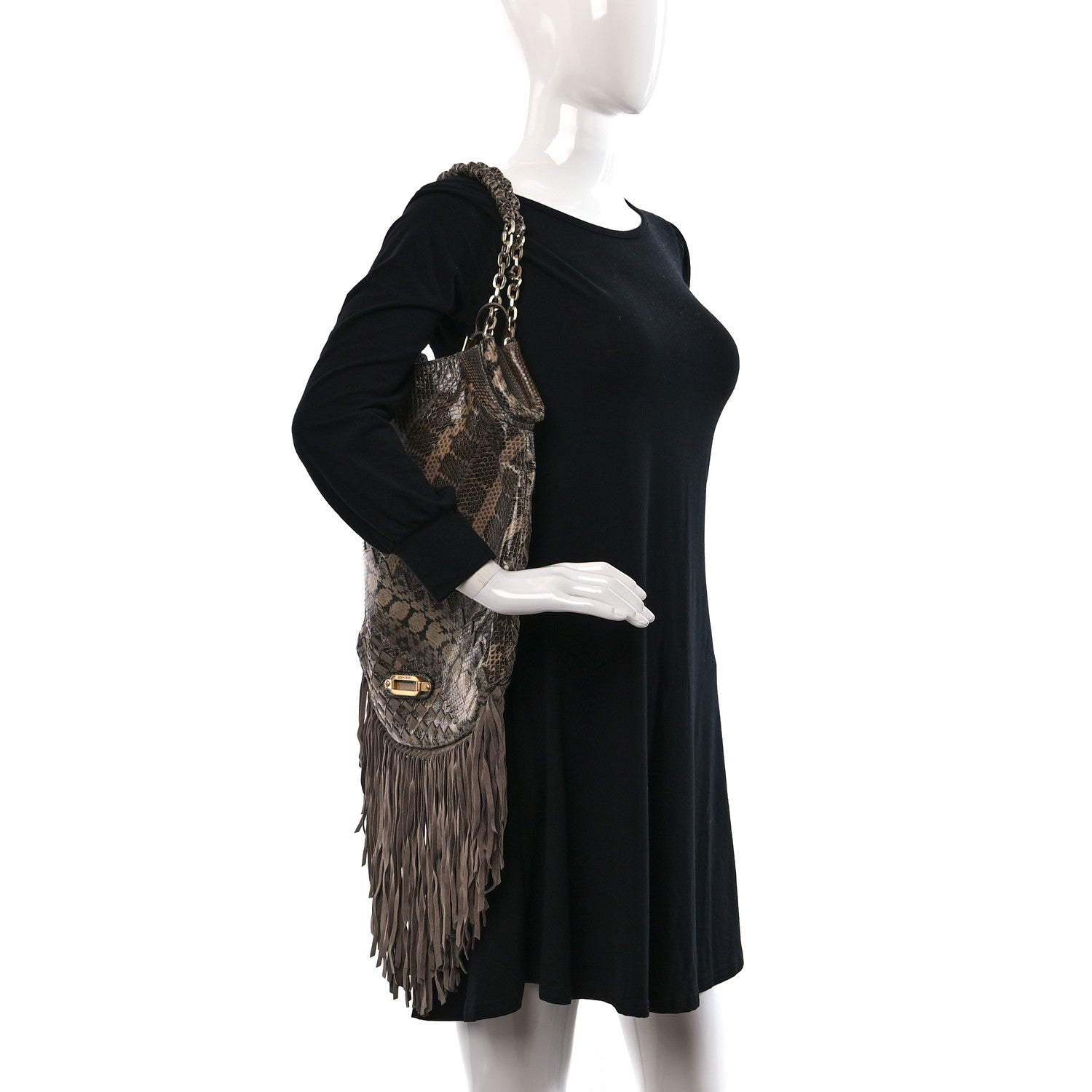 Jimmy Choo Snakeskin Suede Fringe Tatum Shoulder Bag 2 of 9
