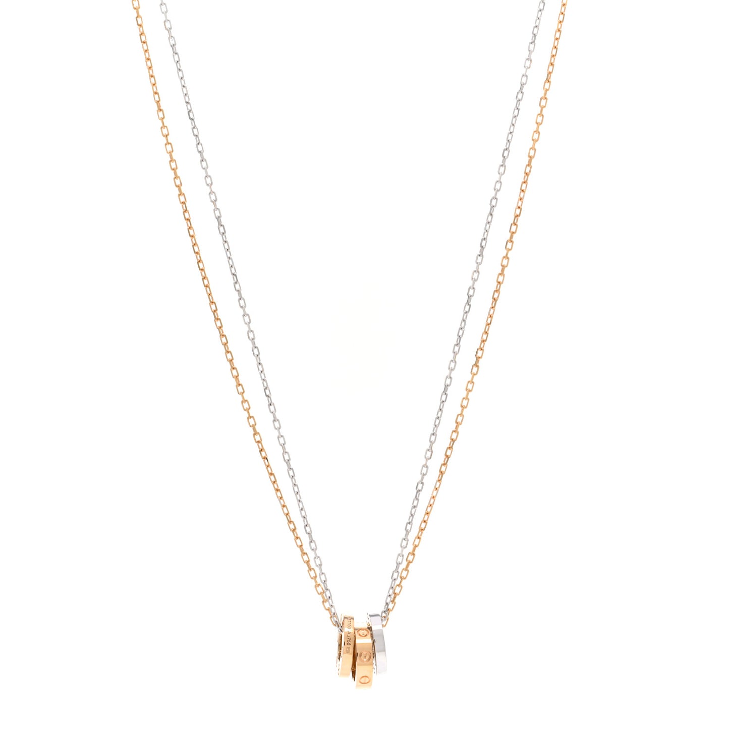 18K White Pink Gold Diamond Three Ring LOVE Pendant Necklace