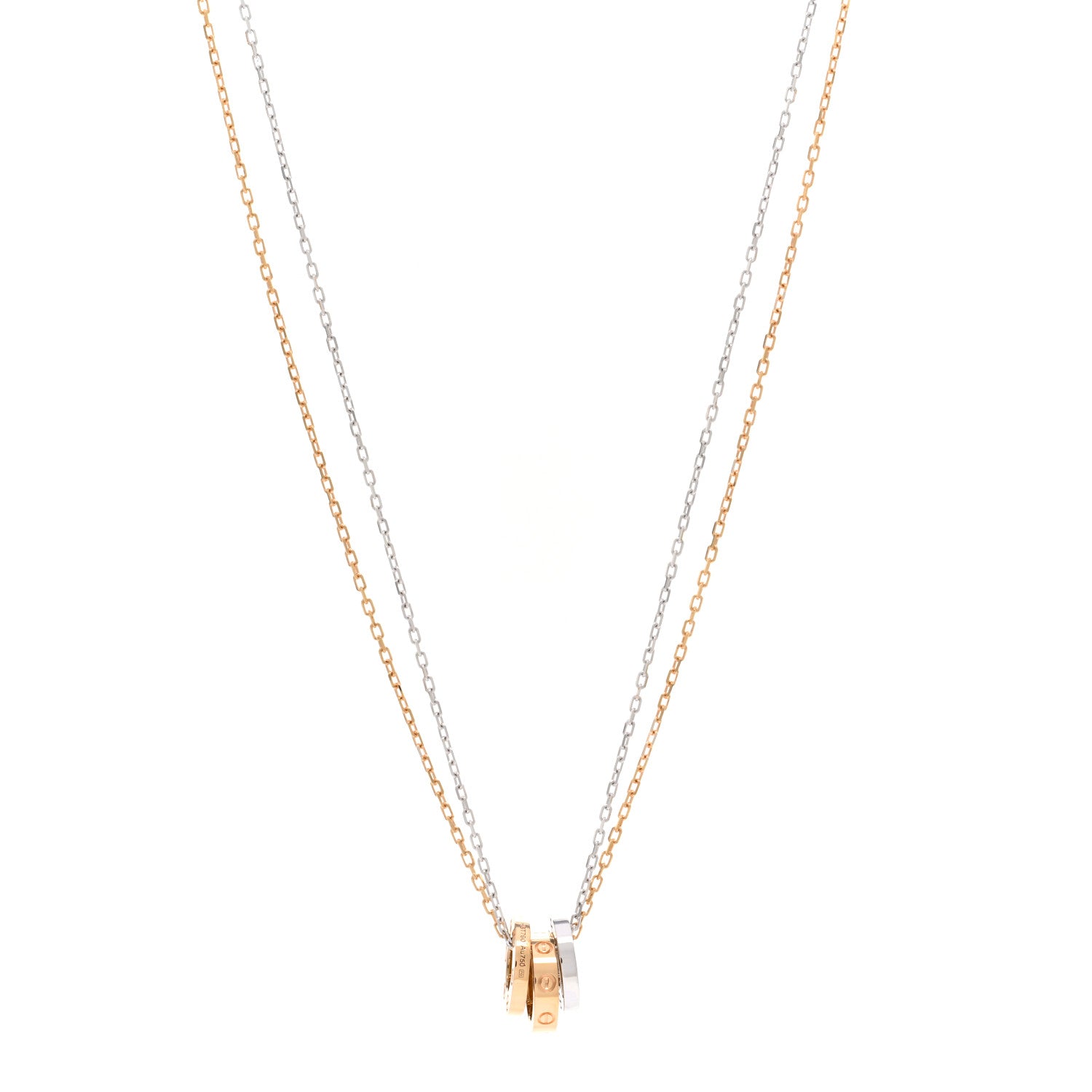 Cartier 18K White Pink Gold Diamond Three Ring LOVE Pendant Necklace 1 of 5