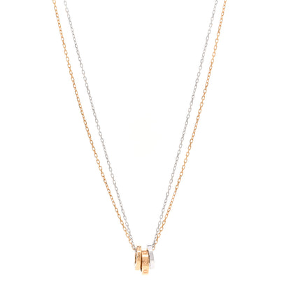 Cartier 18K White Pink Gold Diamond Three Ring LOVE Pendant Necklace 1 of 5