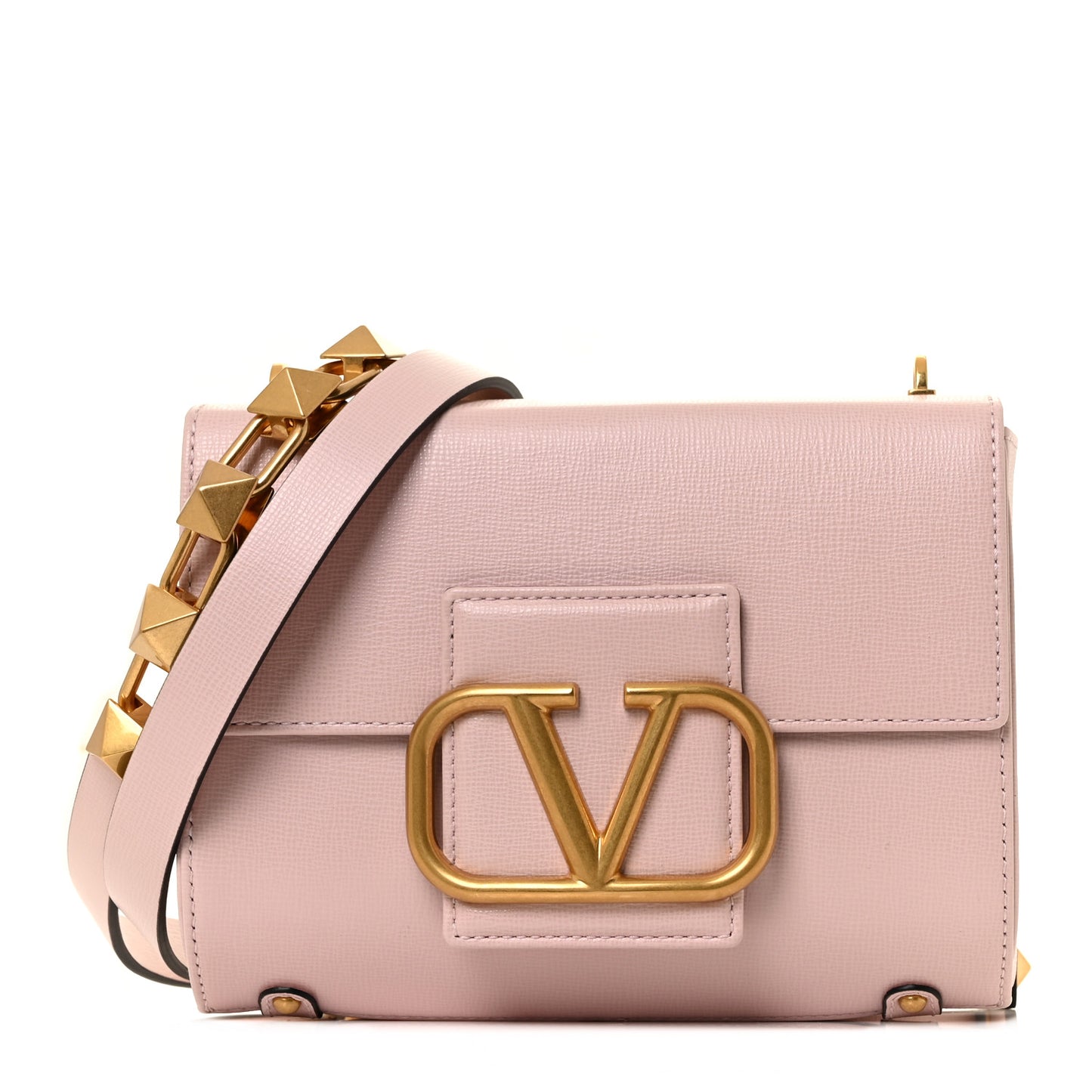 Grainy Calfskin VLogo Stud Sign Shoulder Bag Rose Quartz