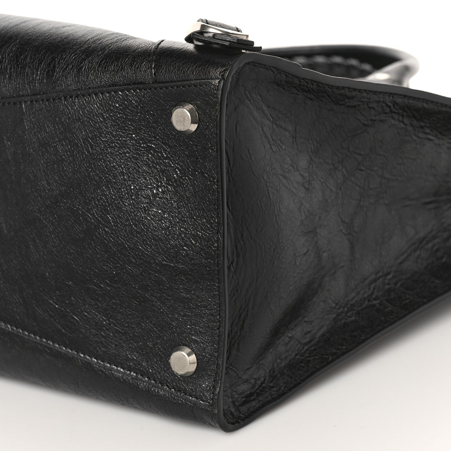Agneau Arena Neo Classic Silver Hardware Large Upside Down Tote Black