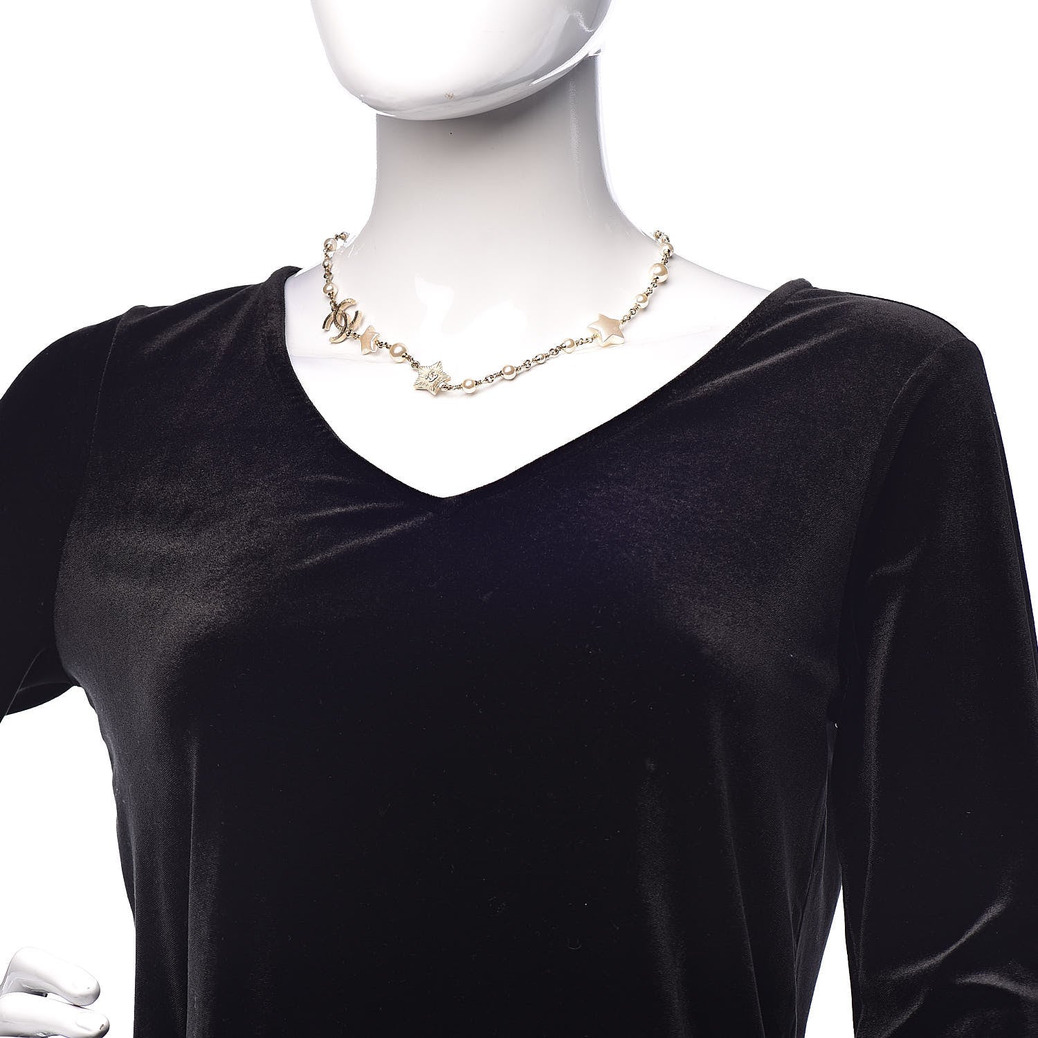 Chanel Metal Resin Pearl Star CC Necklace Gold 2 of 6