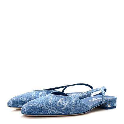 Chanel Denim Cap Toe CC Slingback Flats 41 Light Blue Multicolor 3 of 9