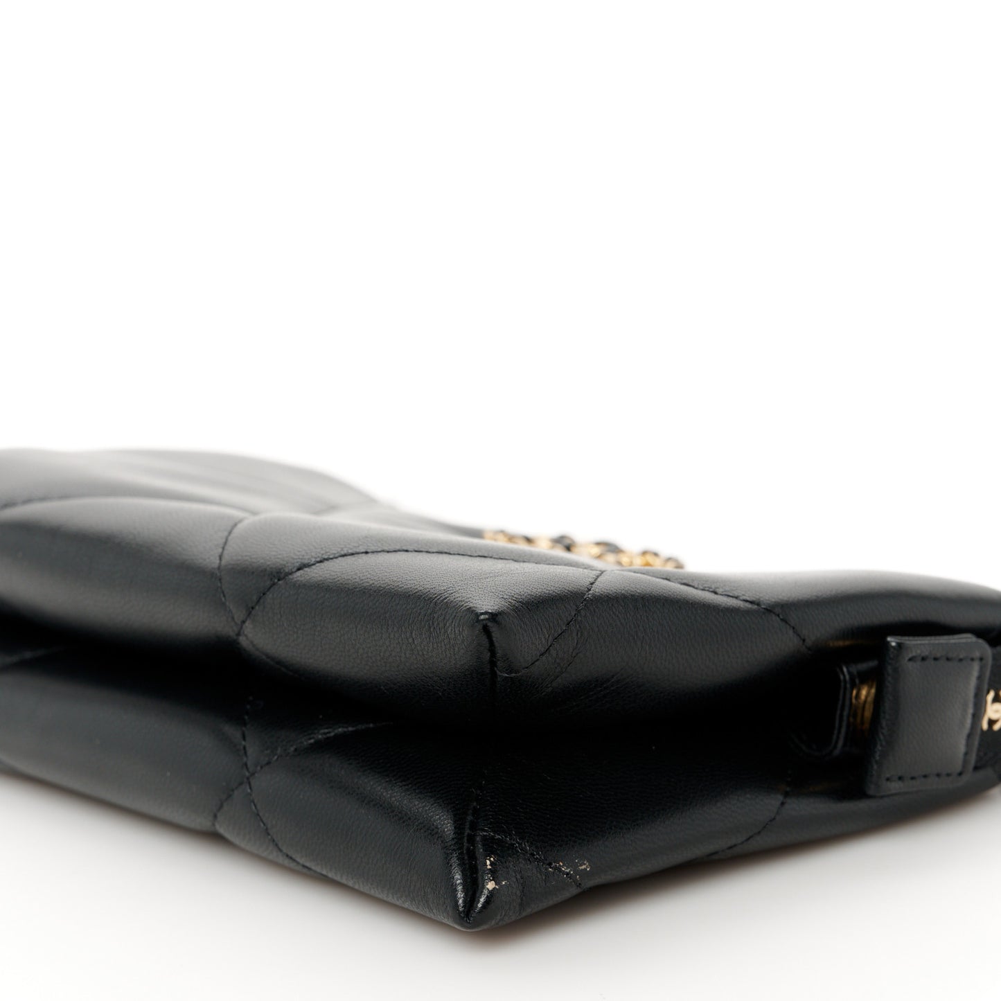 Shiny Goatskin Quilted Small Chanel 19 Pouch With Handle Black