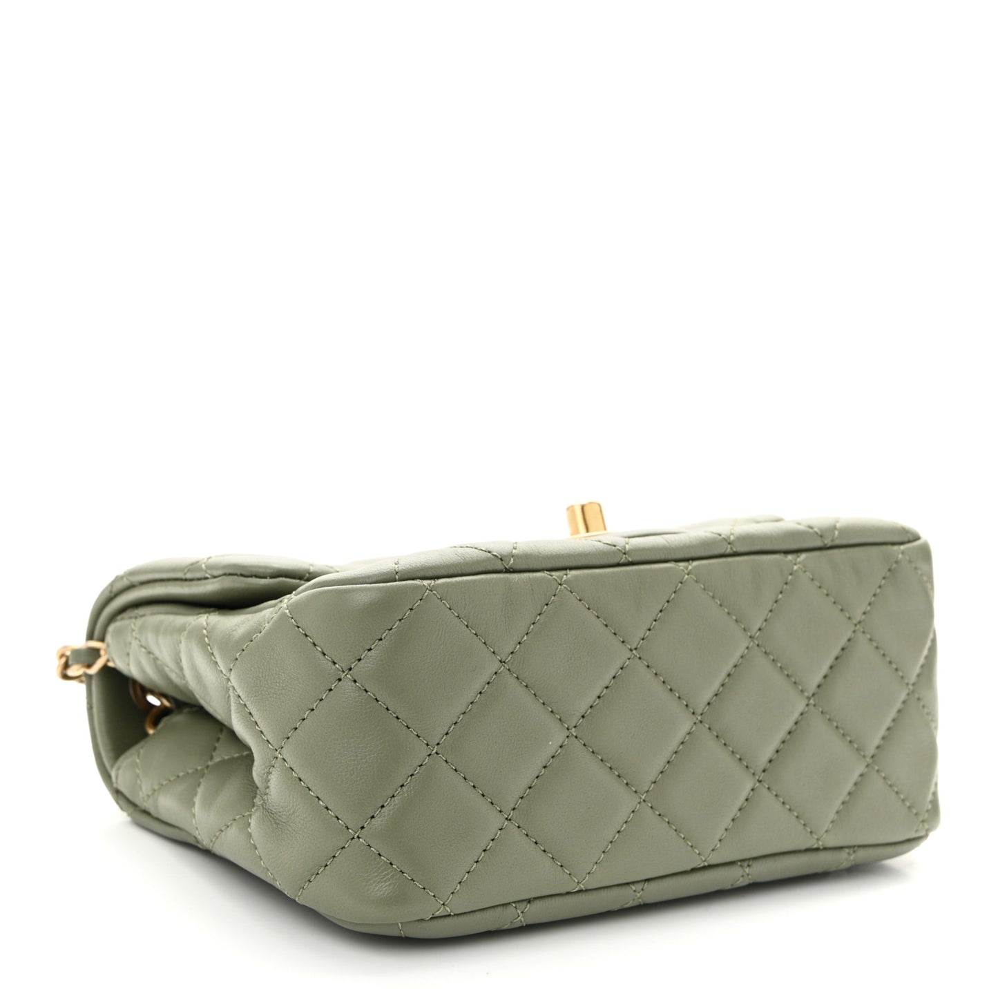 Lambskin Quilted Mini Pearl Crush Flap Green