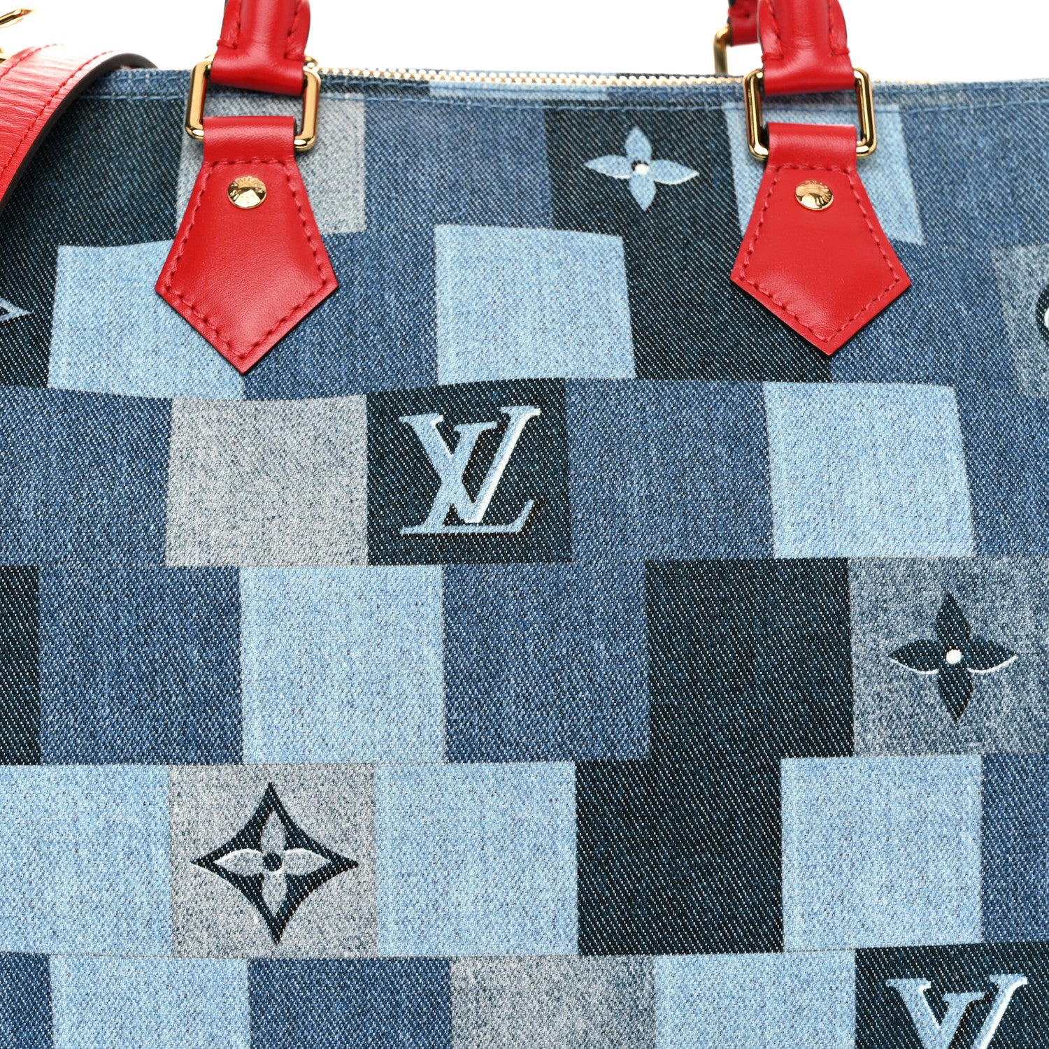 Louis Vuitton Denim Damier Monogram Patchwork Speedy Bandouliere 30 Blue Rouge 8 of 11