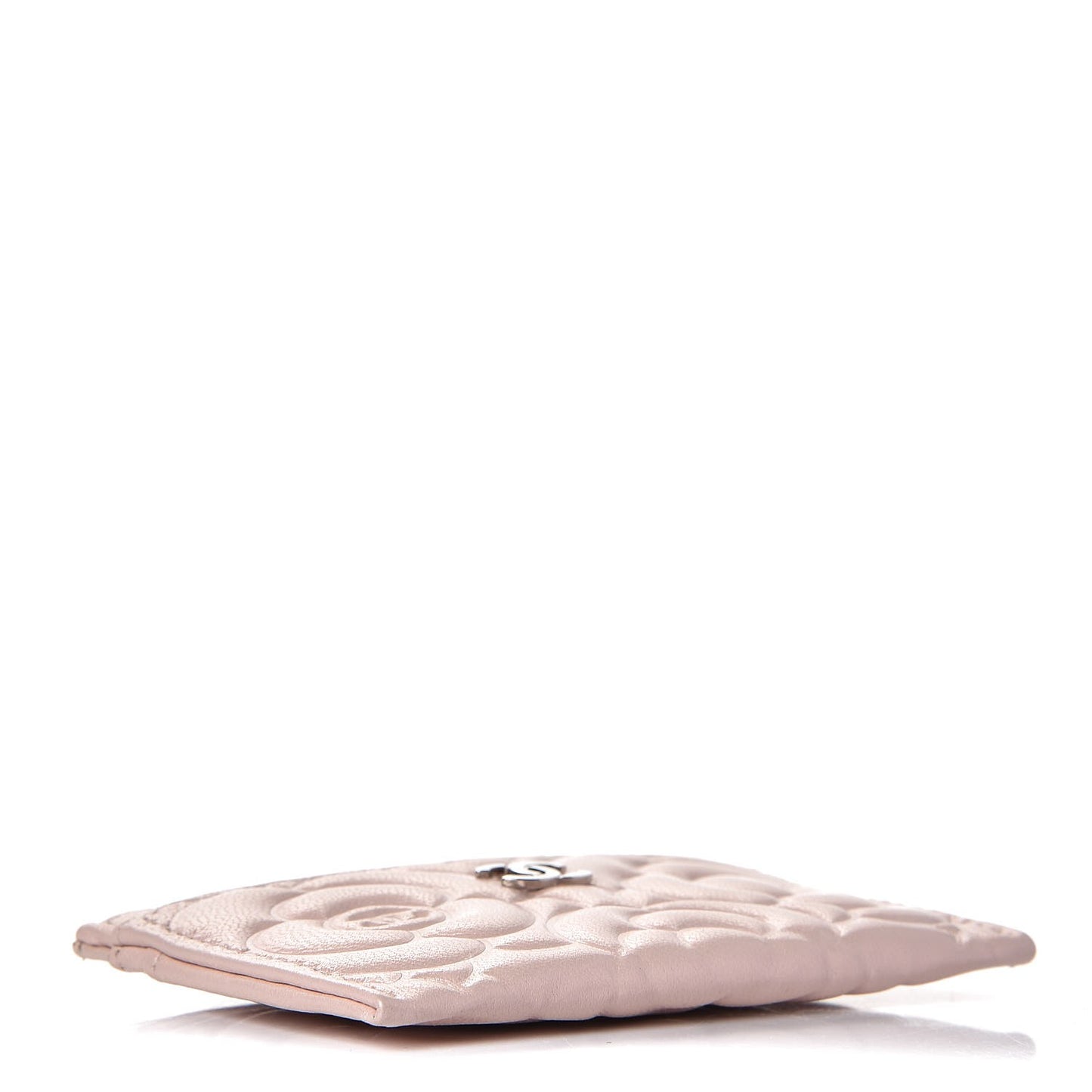 Lambskin Camellia Embossed Card Holder Nude