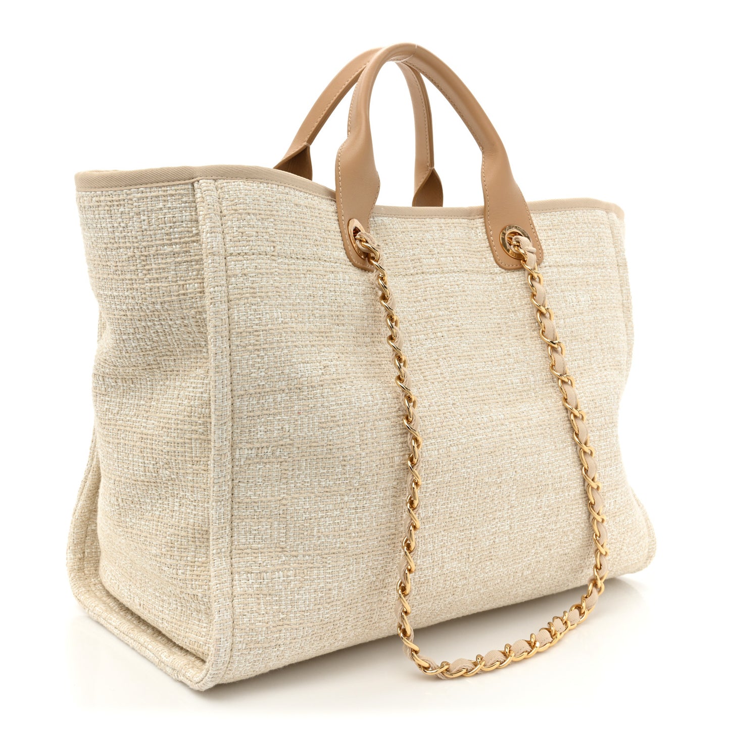 Mixed Fibers Calfskin Medium Deauville Tote Light Beige