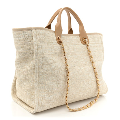 Chanel Mixed Fibers Calfskin Medium Deauville Tote Light Beige 3 of 10