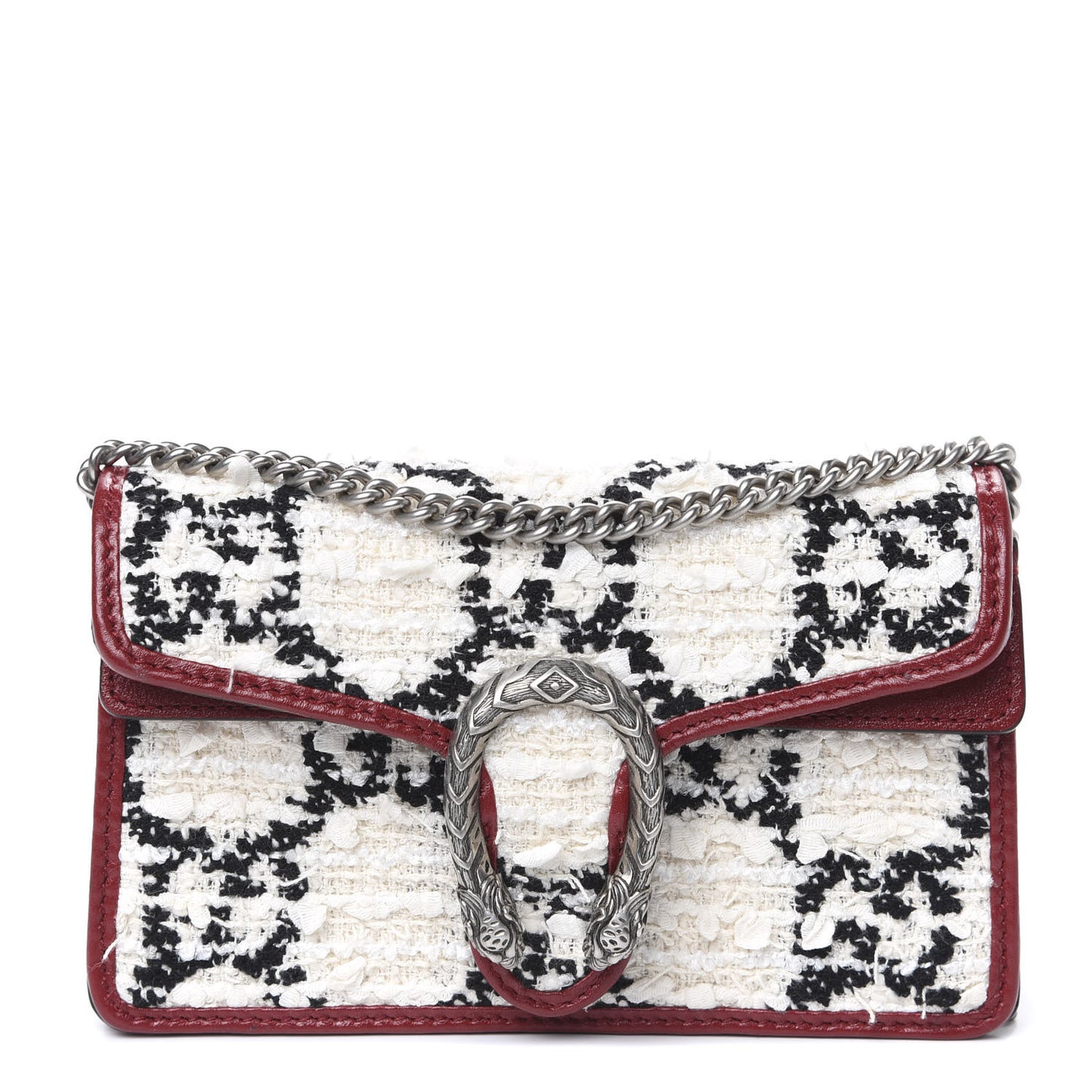 Tweed GG Monogram Super Mini Dionysus Shoulder Bag White Black Romantic Cherry