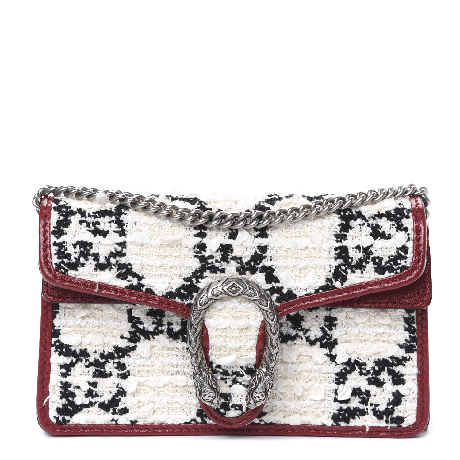 Gucci Tweed GG Monogram Super Mini Dionysus Shoulder Bag White Black Romantic Cherry 1 of 10