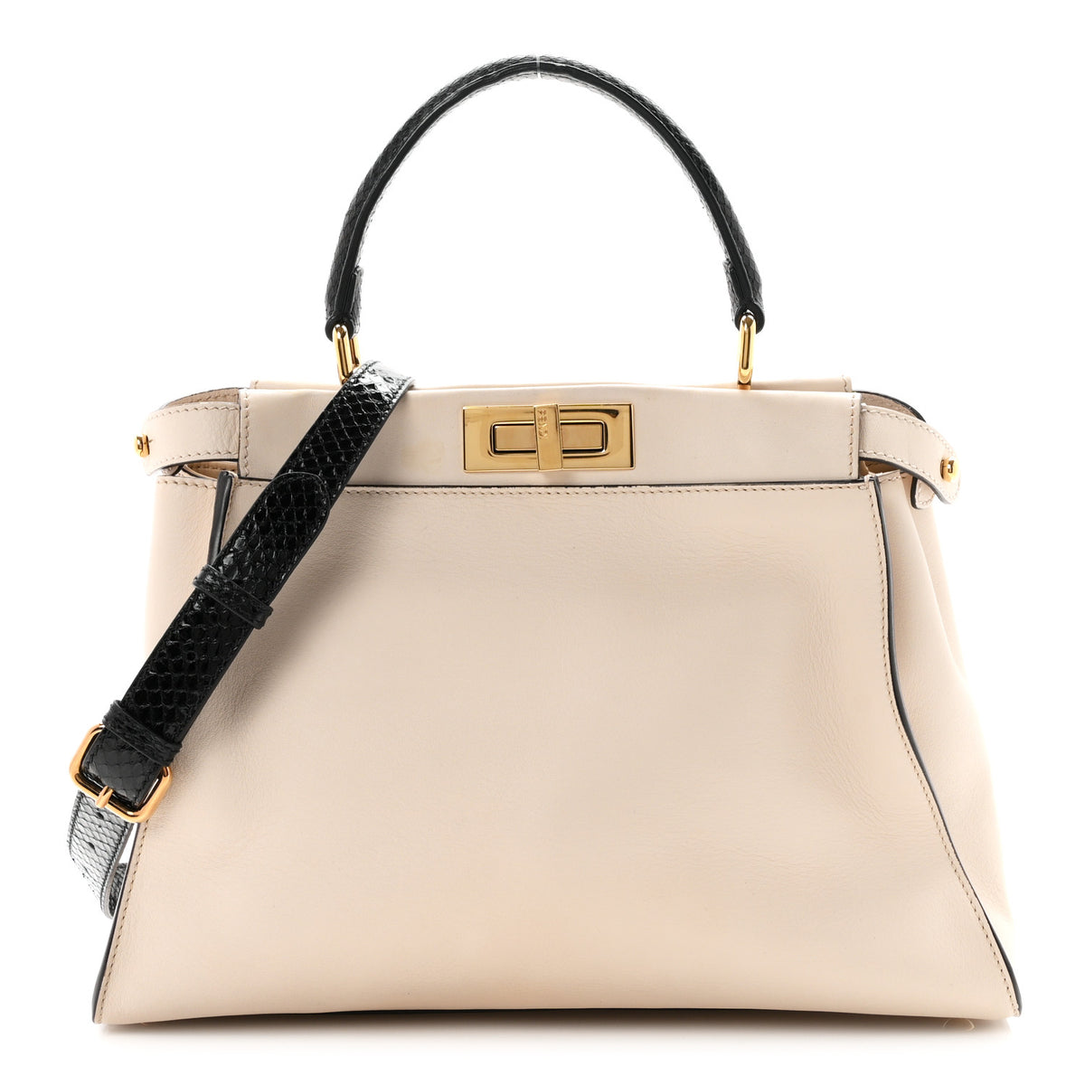 Vitello Seta Snakeskin Monster Eyes Medium Peekaboo Iconic Satchel  Amido Sand Black