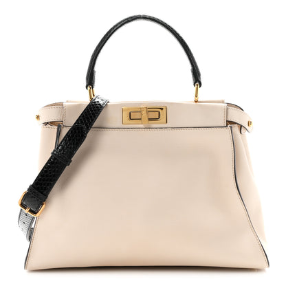 Fendi Vitello Seta Snakeskin Monster Eyes Medium Peekaboo Iconic Satchel  Amido Sand Black 1 of 10